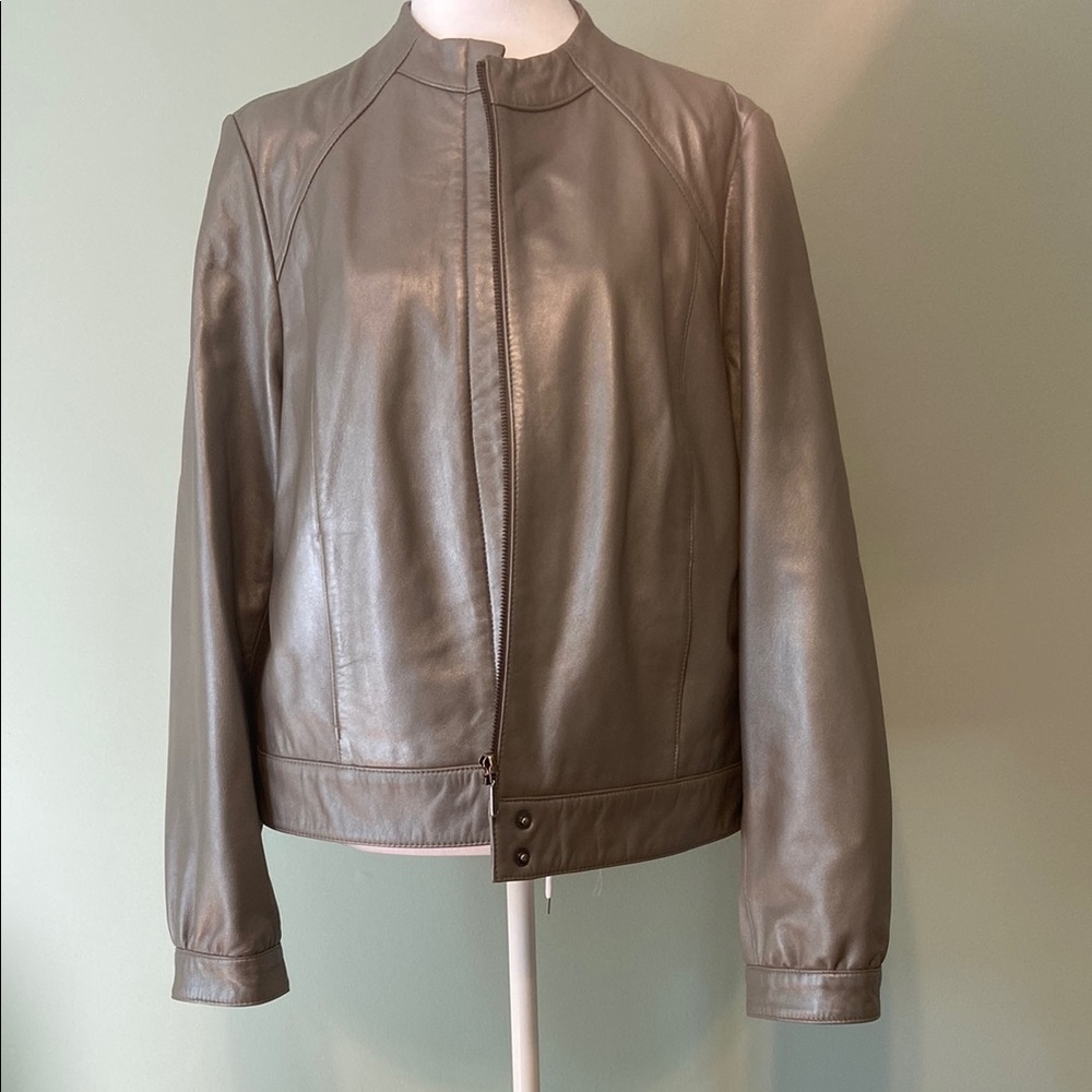 Alfani Gray Leather Jacket Stand-Up Collar Fitted Design